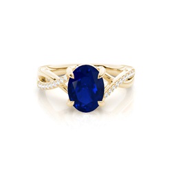 Prong Setting Oval Blue Sapphire Side Stone Ring