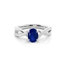 Prong Setting Oval Blue Sapphire Side Stone Ring