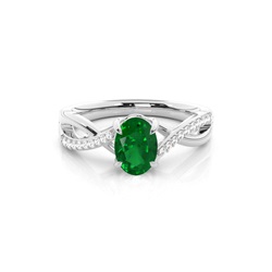 Prong Setting Oval Emerald Side Stone Ring