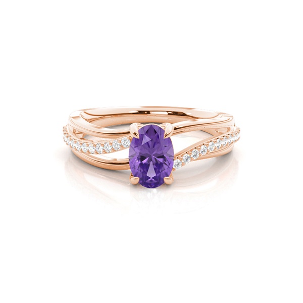 Prong Setting Oval Amethyst Side Stone Ring