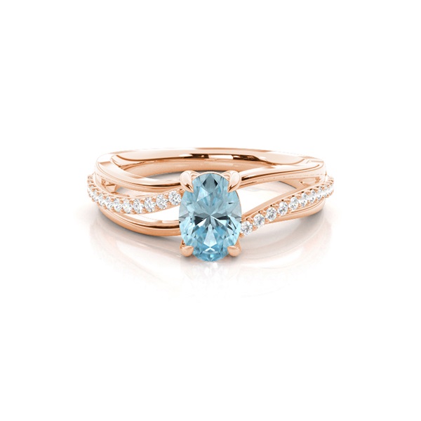 Prong Setting Oval Aquamarine Side Stone Ring