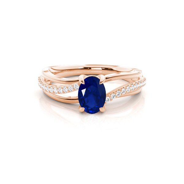 Prong Setting Oval Blue Sapphire Side Stone Ring
