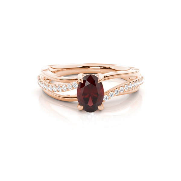 Prong Setting Oval Garnet Side Stone Ring