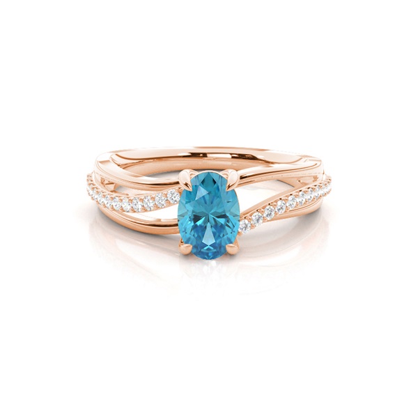 Prong Setting Oval Blue Topaz Side Stone Ring