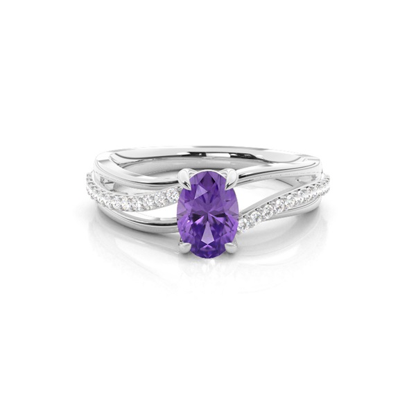 Prong Setting Oval Amethyst Side Stone Ring