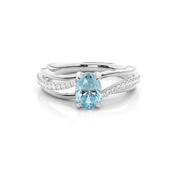 Prong Setting Oval Aquamarine Side Stone Ring