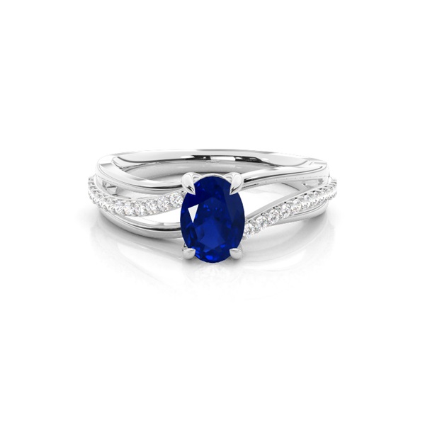 Prong Setting Oval Blue Sapphire Side Stone Ring
