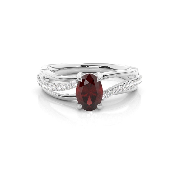Prong Setting Oval Garnet Side Stone Ring