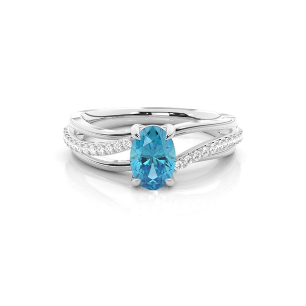 Prong Setting Oval Blue Topaz Side Stone Ring