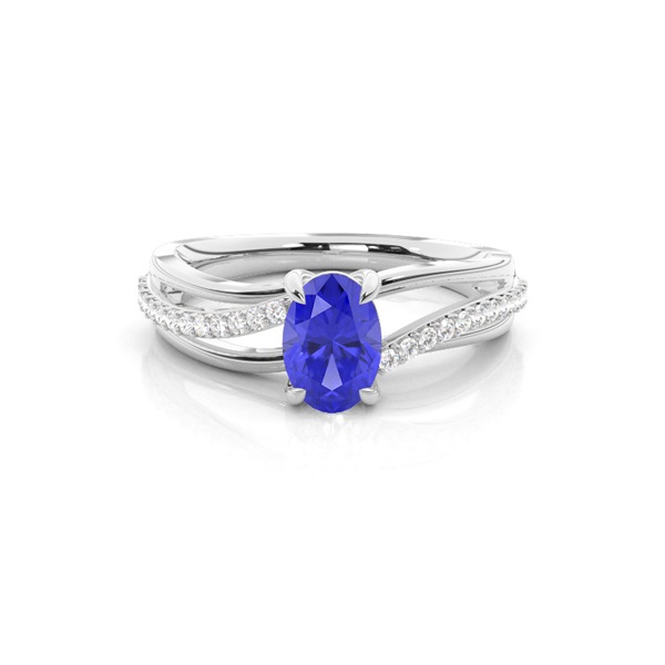 Prong Setting Oval Tanzanite Side Stone Ring