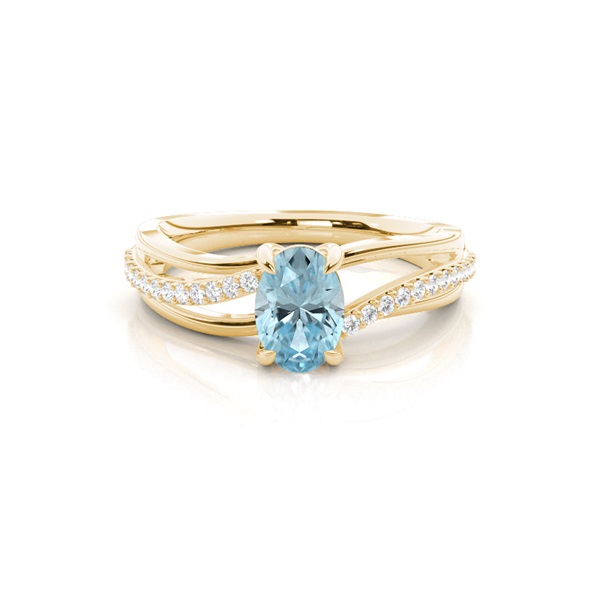 Prong Setting Oval Aquamarine Side Stone Ring