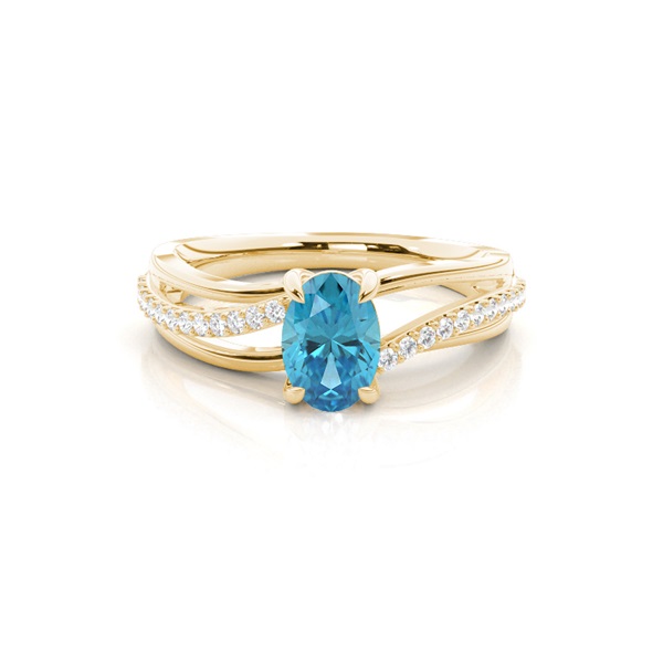 Prong Setting Oval Blue Topaz Side Stone Ring