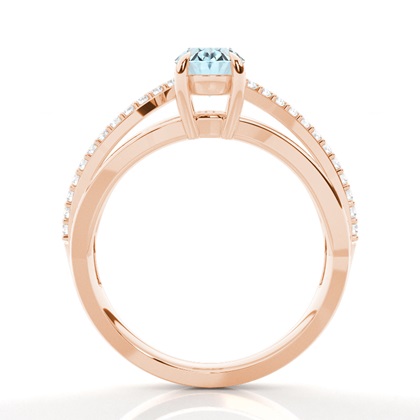 Prong Setting Oval Aquamarine Side Stone Ring