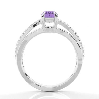 Prong Setting Oval Amethyst Side Stone Ring