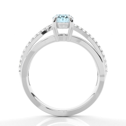 Prong Setting Oval Aquamarine Side Stone Ring