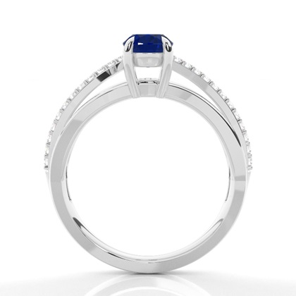 Prong Setting Oval Blue Sapphire Side Stone Ring