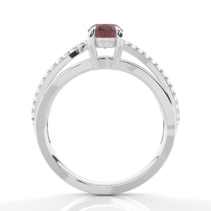 Prong Setting Oval Garnet Side Stone Ring