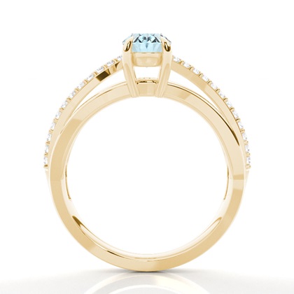 Prong Setting Oval Aquamarine Side Stone Ring