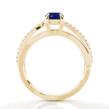 Prong Setting Oval Blue Sapphire Side Stone Ring