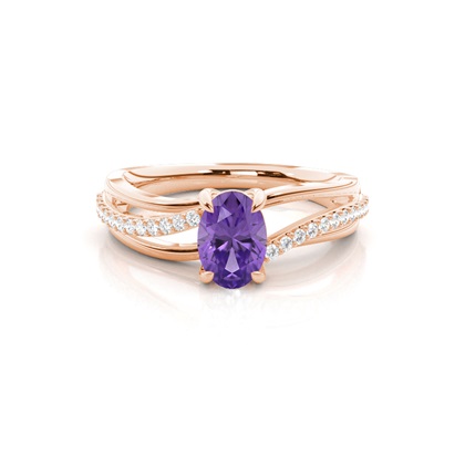 Prong Setting Oval Amethyst Side Stone Ring
