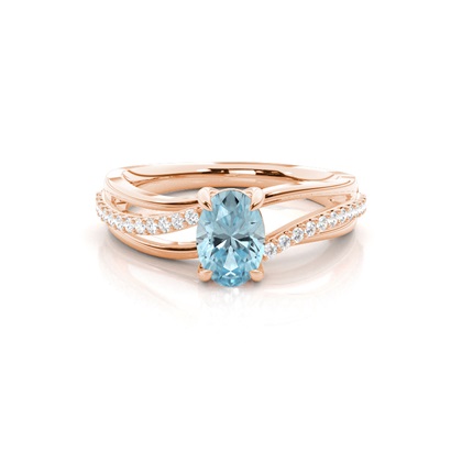 Prong Setting Oval Aquamarine Side Stone Ring