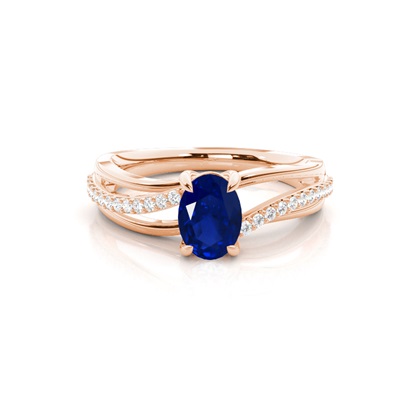 Prong Setting Oval Blue Sapphire Side Stone Ring