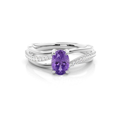 Prong Setting Oval Amethyst Side Stone Ring
