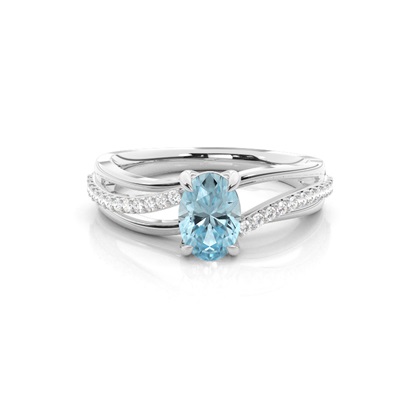 Prong Setting Oval Aquamarine Side Stone Ring