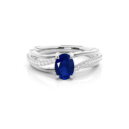 Prong Setting Oval Blue Sapphire Side Stone Ring