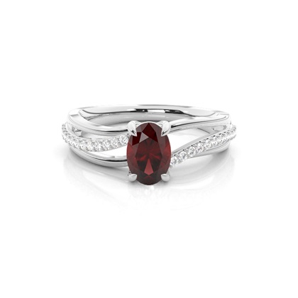 Prong Setting Oval Garnet Side Stone Ring