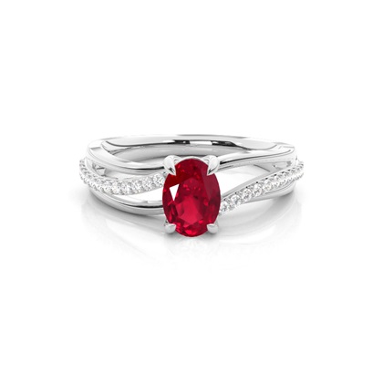 Prong Setting Oval Ruby Side Stone Ring