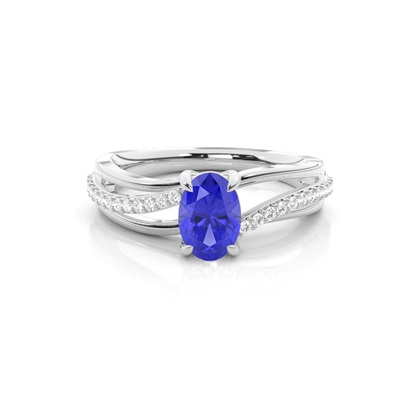 Prong Setting Oval Tanzanite Side Stone Ring