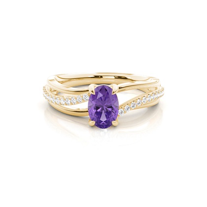 Prong Setting Oval Amethyst Side Stone Ring