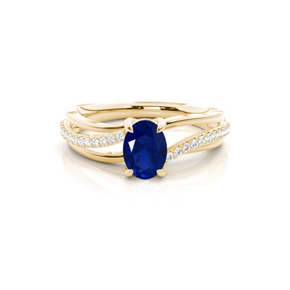 Prong Setting Oval Blue Sapphire Side Stone Ring
