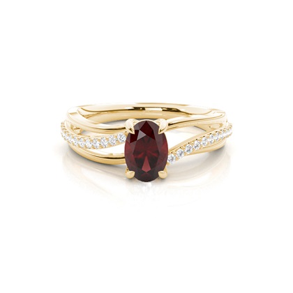Prong Setting Oval Garnet Side Stone Ring