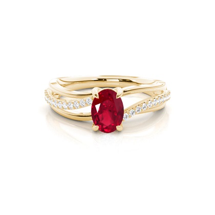 Prong Setting Oval Ruby Side Stone Ring