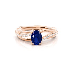 Prong Setting Oval Blue Sapphire Side Stone Ring