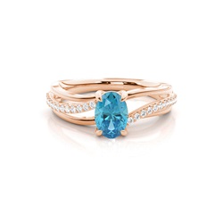 Prong Setting Oval Blue Topaz Side Stone Ring