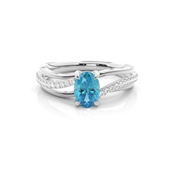 Prong Setting Oval Blue Topaz Side Stone Ring
