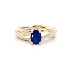 Prong Setting Oval Blue Sapphire Side Stone Ring