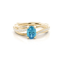 Prong Setting Oval Blue Topaz Side Stone Ring