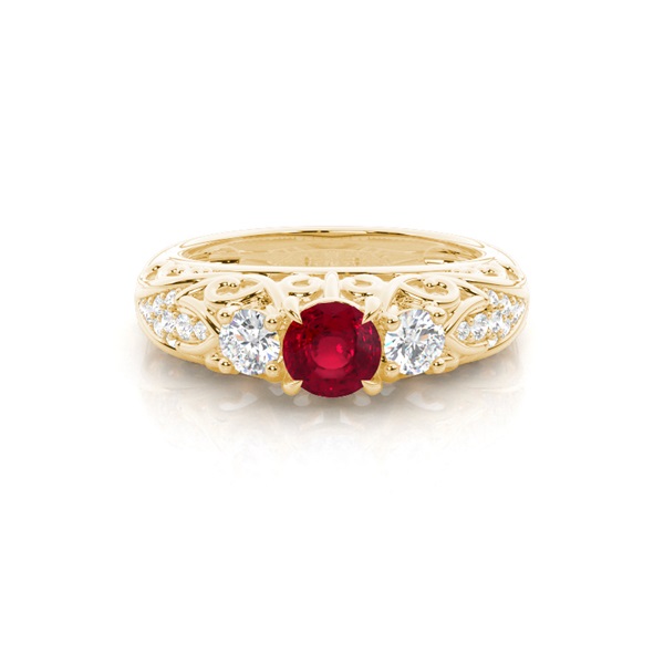 Prong Setting Round Ruby Side Stone Ring