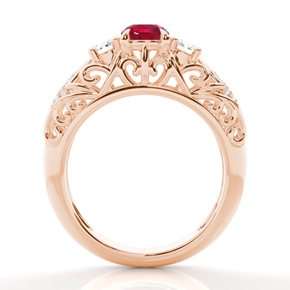 Prong Setting Round Ruby Side Stone Ring