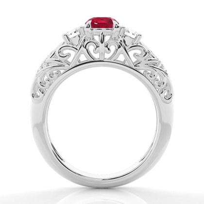 Prong Setting Round Ruby Side Stone Ring