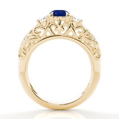 Prong Setting Round Blue Sapphire Side Stone Ring