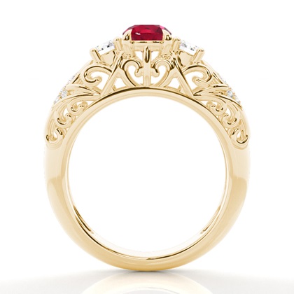 Prong Setting Round Ruby Side Stone Ring