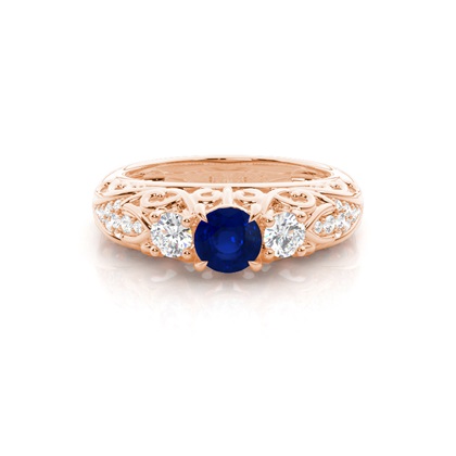 Prong Setting Round Blue Sapphire Side Stone Ring