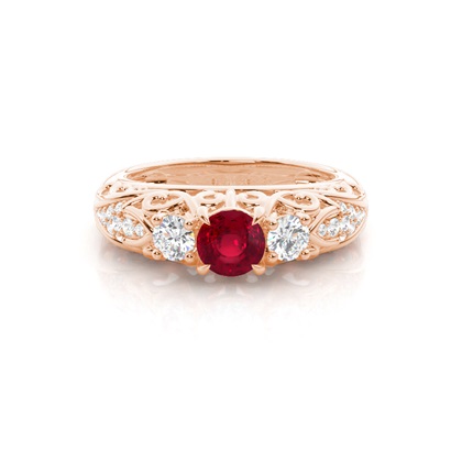 Prong Setting Round Ruby Side Stone Ring