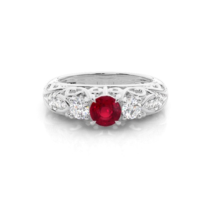 Prong Setting Round Ruby Side Stone Ring