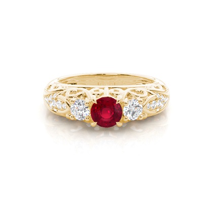 Prong Setting Round Ruby Side Stone Ring
